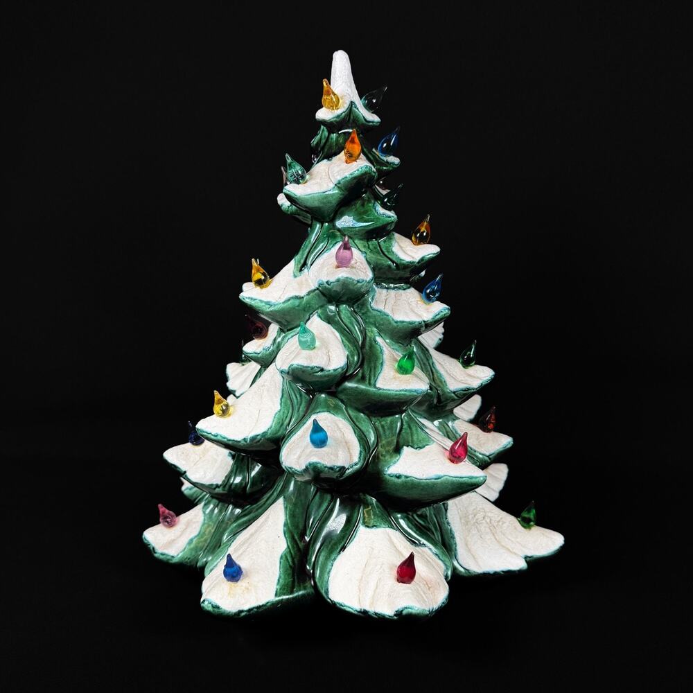 Vintage ATLANTIC MOLD Ceramic Christmas Tree Color Lights 13"